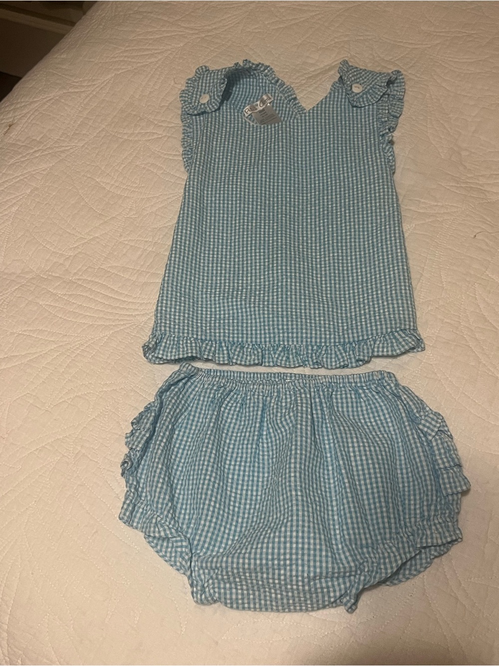 Petit Ami Blue Gingham Ruffle Tank Top